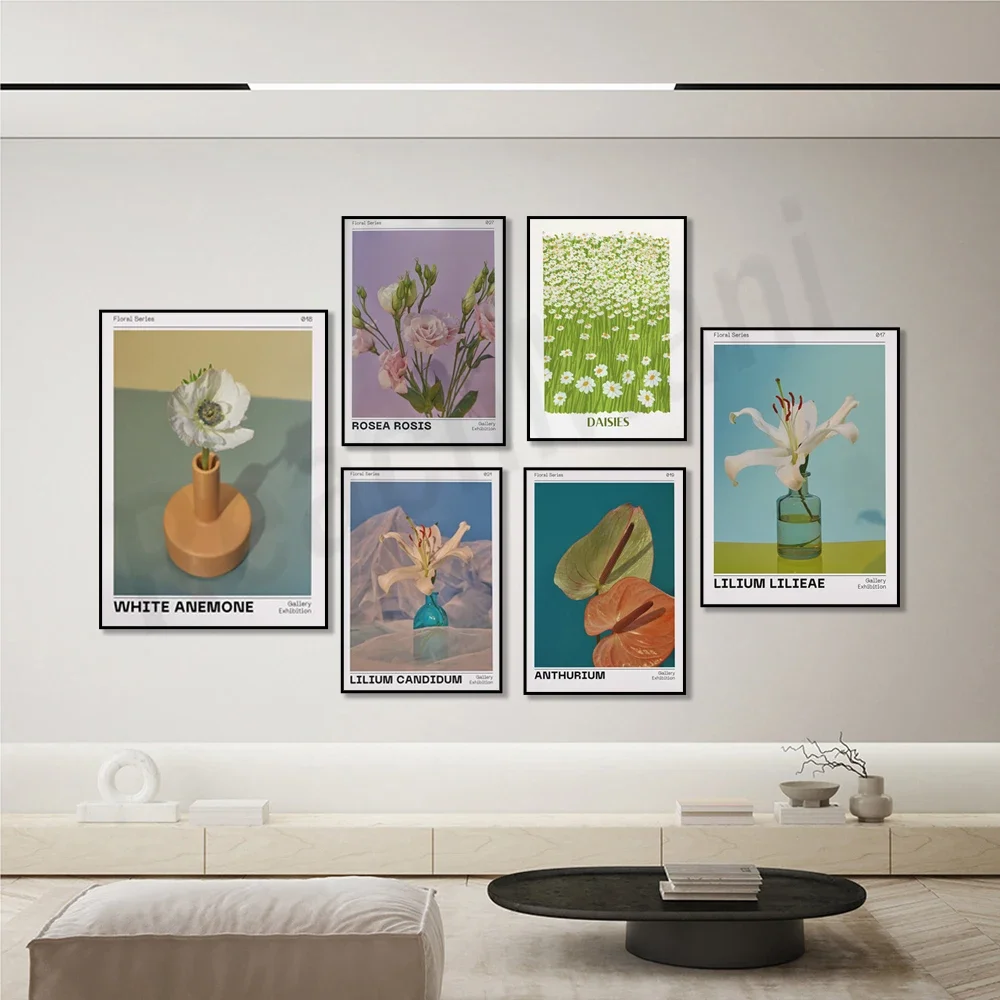 Нежный цветочный постер с ромашками белый анемон луг розовой розы лилия принт
