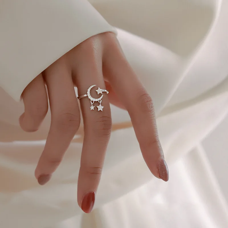 

925 Sterling Silver Moon Kassel Opening Women Fashion Ins Ring