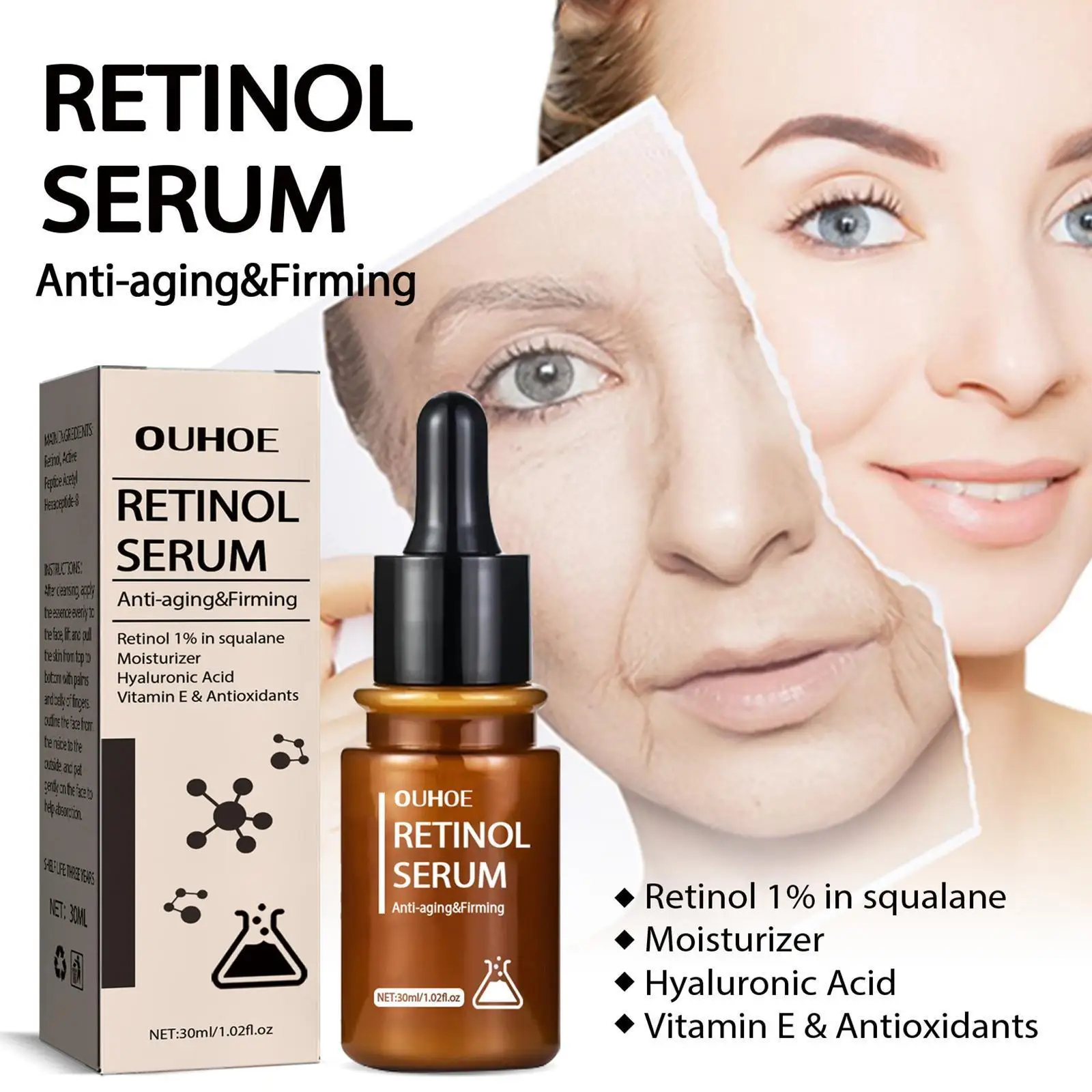 

Retinol Wrinkles Removal Face Serum Lift Firming Anti-Aging Essence Beauty Care Fine Product Moisturizing Fade Lines Health I1Y3