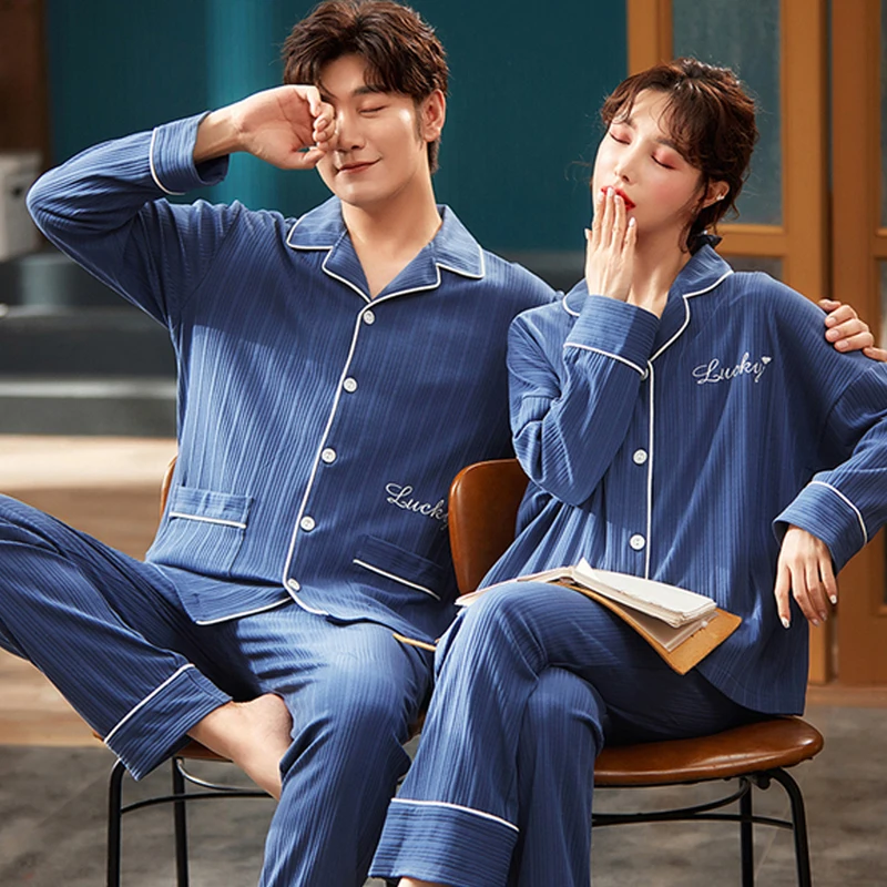 QUHENG Autumn Pajamas for Women Suit 2022 Winter Long Sleeved Trousers Warm Cotton Home Clothes Casual Pajama Men's Suit Set