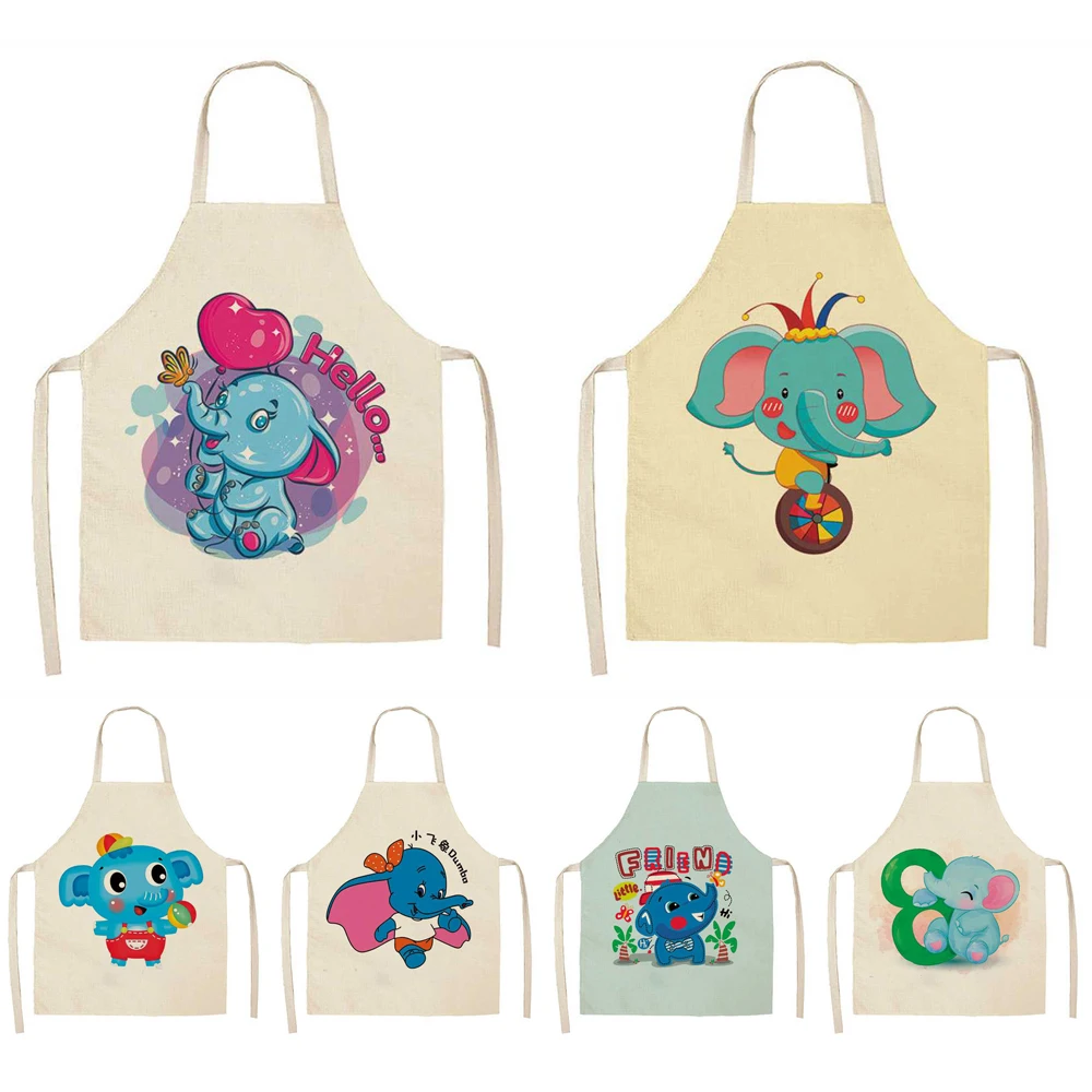 

Cartoon Elephant Kitchen Apron 68x55cm Sleeveless Adults Size Aprons for Women Restaurant Chef Cooking Accessories Delantal