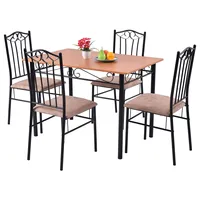 5 Dining Table Sets Kitchen Furniture 1 Wooden Table Sturdy 4 High Backrest Chairs Retro Style Easy Assembly