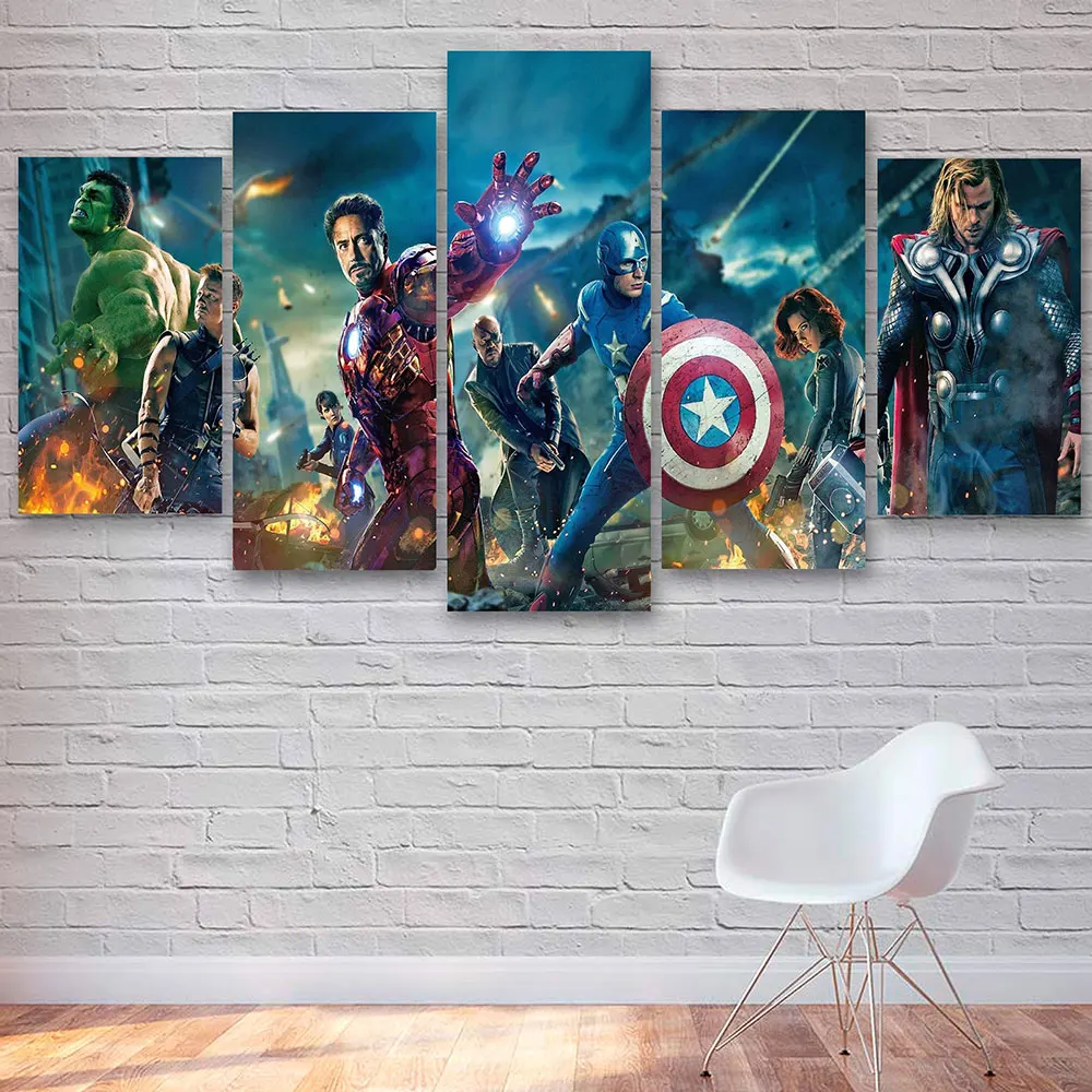 

Avengers Endgame Superhero 5 Piece Print Canvas Artwork Painting Posters For Living Room Home Office Wall Decoration Gifts