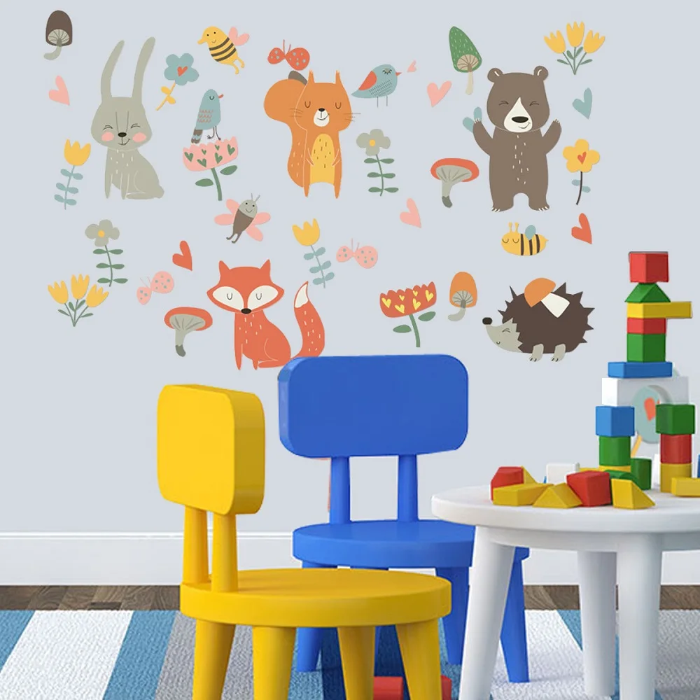 

Forest Animal Party Wall Sticker For Kids Rooms Bedroom Decorations Wallpaper Mural Home Art Decals Cartoon Combination Stickers