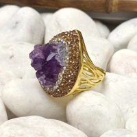 european and american style natural irregular amethyst electroplating ring ladies personalized elegant jewelry