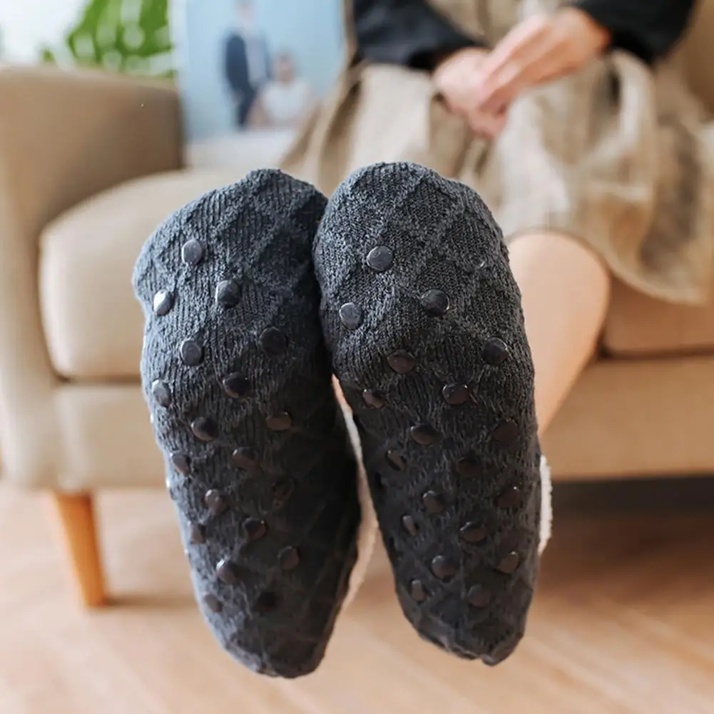 

1 Pair Soft Women Winter Socks Washable Floor Socks Solid Color Elastic Footwear Floor Socks Keep Warm