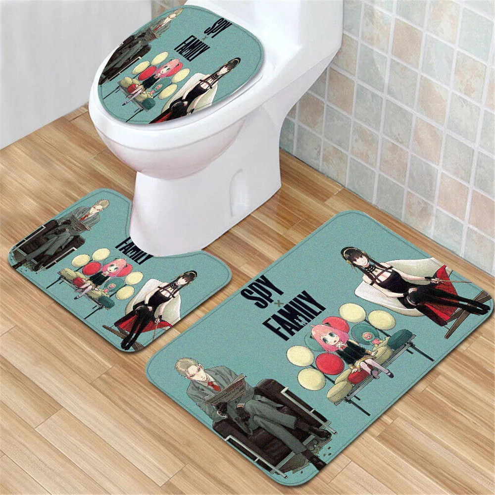 

3Pcs Toilet Mat Set Spy X Family Anime Entrance Door Mat Bath Mats Mat for Hallway Bathroom Products Carpet Anti Slip Shower