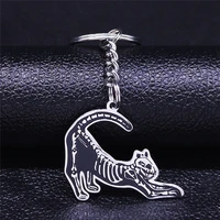 gothic skull cat keyring for menwomen stainless steel silver color key chains jewelry llaveros para mujer kxs06