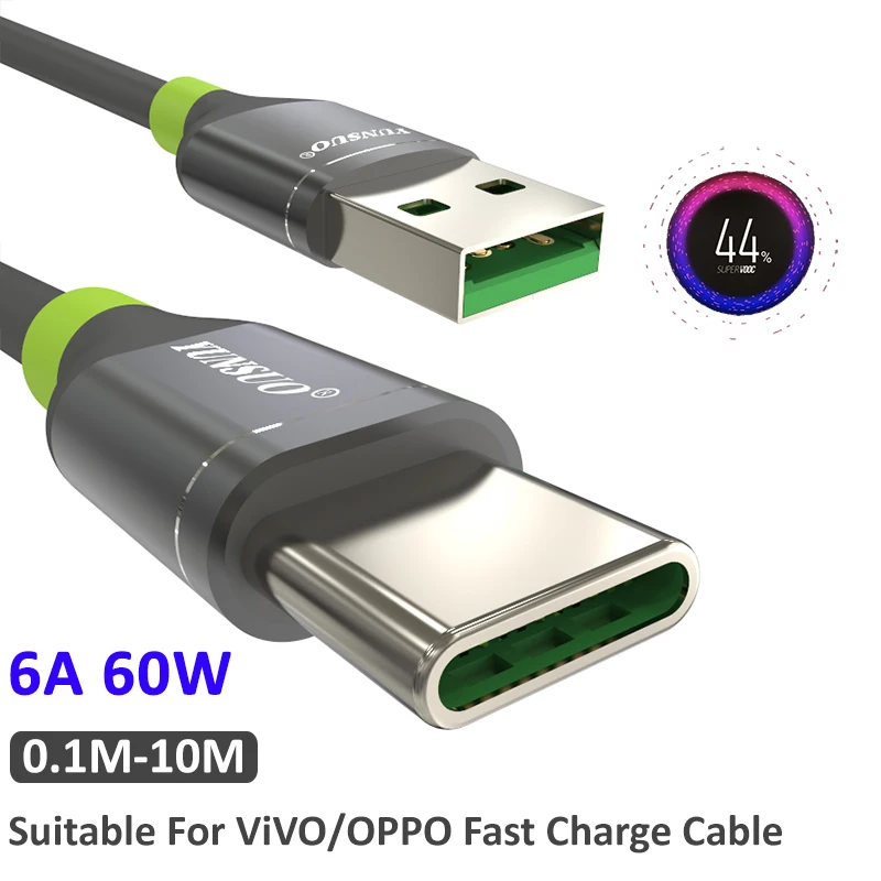 

YUNSUO 6A 60W Type C Charging Cord Cable Type C Fast Charge Wire USB Charger Cell Phone For OPPO VIVO iQQC