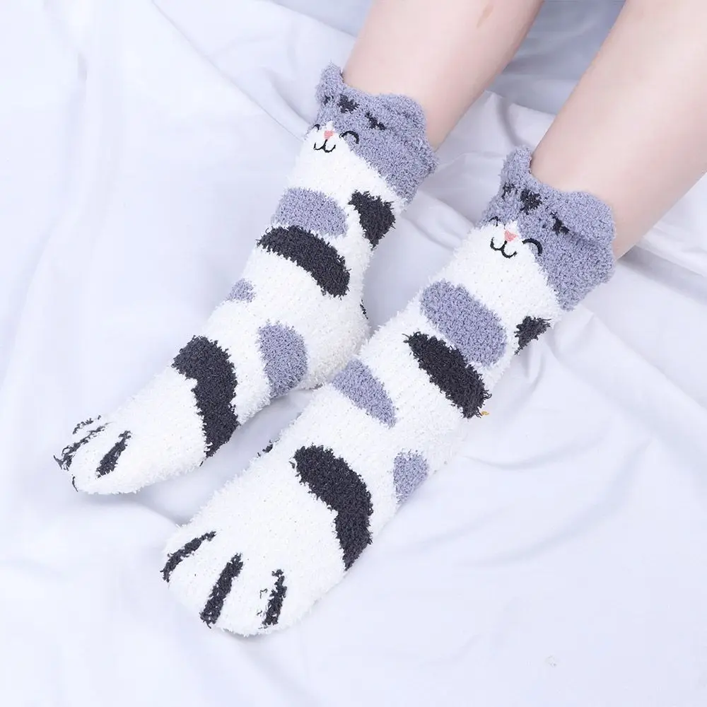 

Girls Fashion Winter Warm Plush Sleeping Socks Cat Paw Coral velvet socks Floor Socks