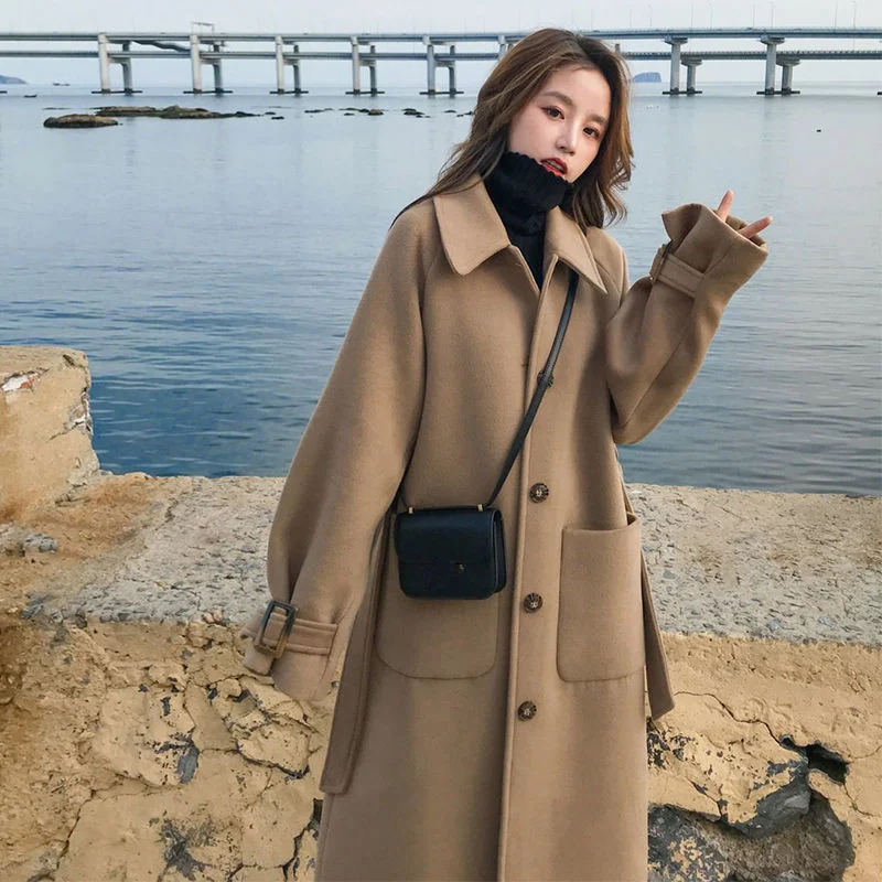 Woolen Coat Thick Women's Mid-length Autumn New Loose Woolen Coat Winter  Overcoat Camel Korean Fashion Wool Coats and Jackets