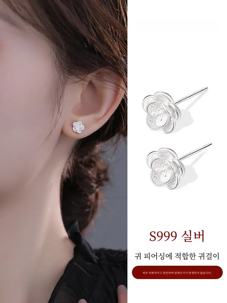 Серьги с камелией из стерлингового серебра 999 пробы женские легкие роскошные