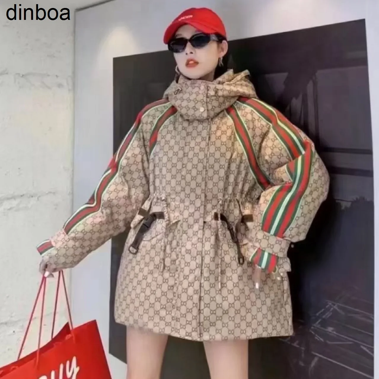 

Новинка зимы 2023, женский пуховик Dinboa в европейском стиле, модная Толстая парка средней длины с белым гусиным пухом