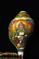 8 tibetan temple collection old natural conch color tracing mosaic gem huang caishen river snail horn buddhist niche exorcism