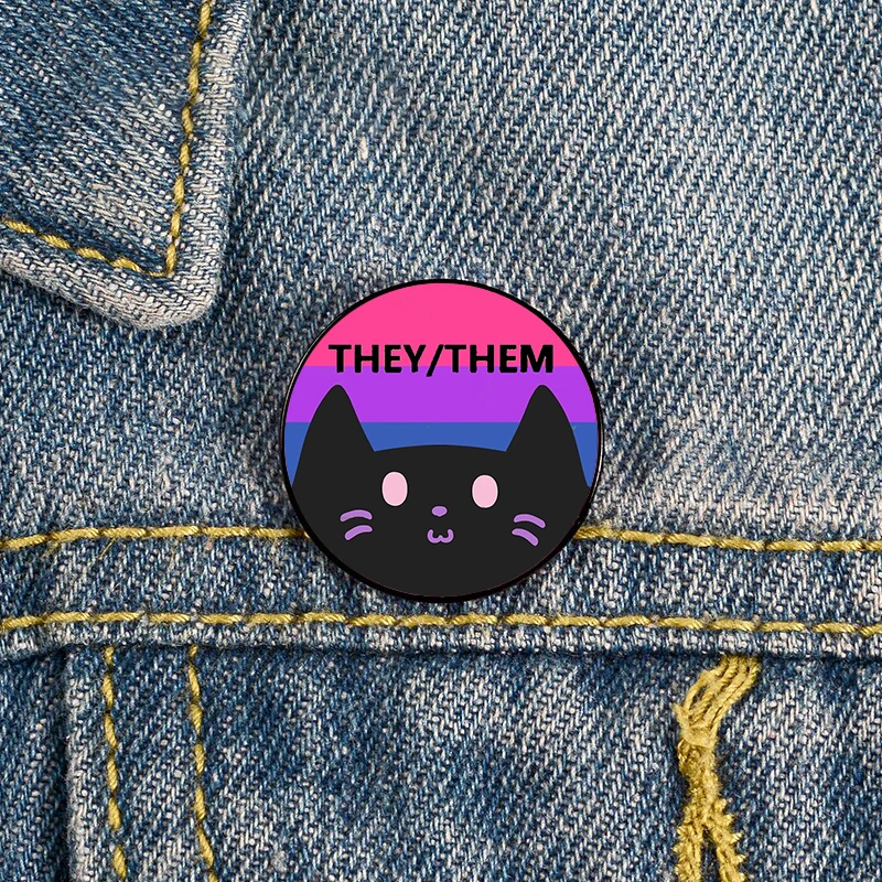 

Bi Pride cat they them Pin Custom Funny vintage Brooches Shirt Lapel teacher Bag Cute Badge Cartoon pins for Lover Girl Friends