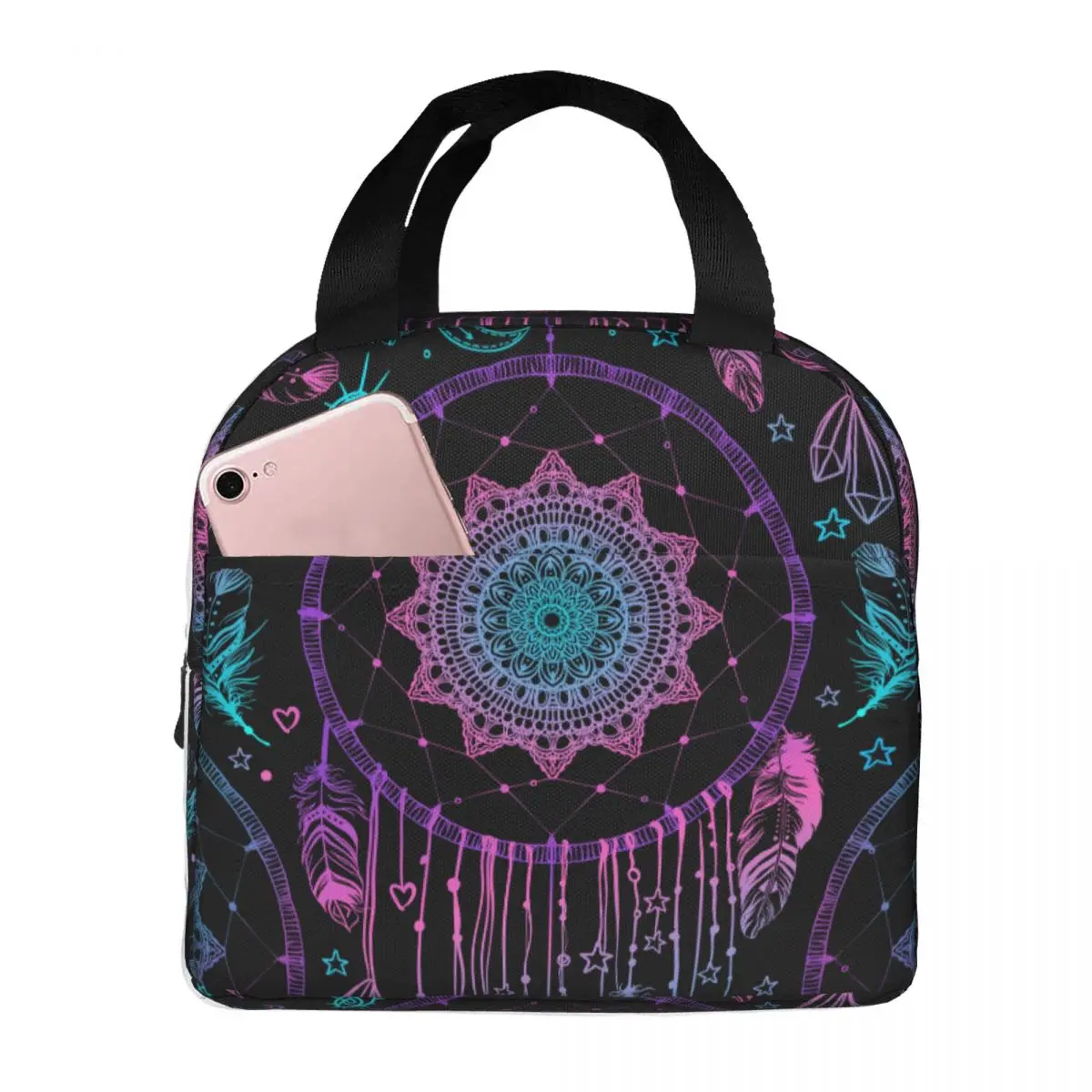

Ethnic Boho Dreamcatcher Lunch Food Box Bag Insulated Thermal Food Picnic Lunch Bag for Women kids Men Cooler Tote Bag