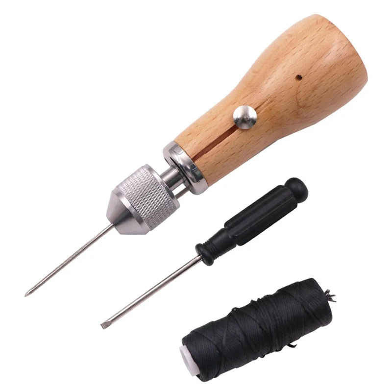 

Ручной инструмент для швов «сделай сам», аксессуары для сумки, восковой нити, холщовой конусной иглы, инструменты для работы с кожей, сталь и деревянная ручка, 1 комплект