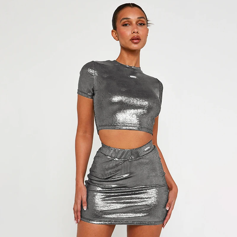 

Women Crop Tops Mini Skirts Party Club Two Piece Matching Sets Outfits 2023 Summer Clothes Wholesale Items For Business