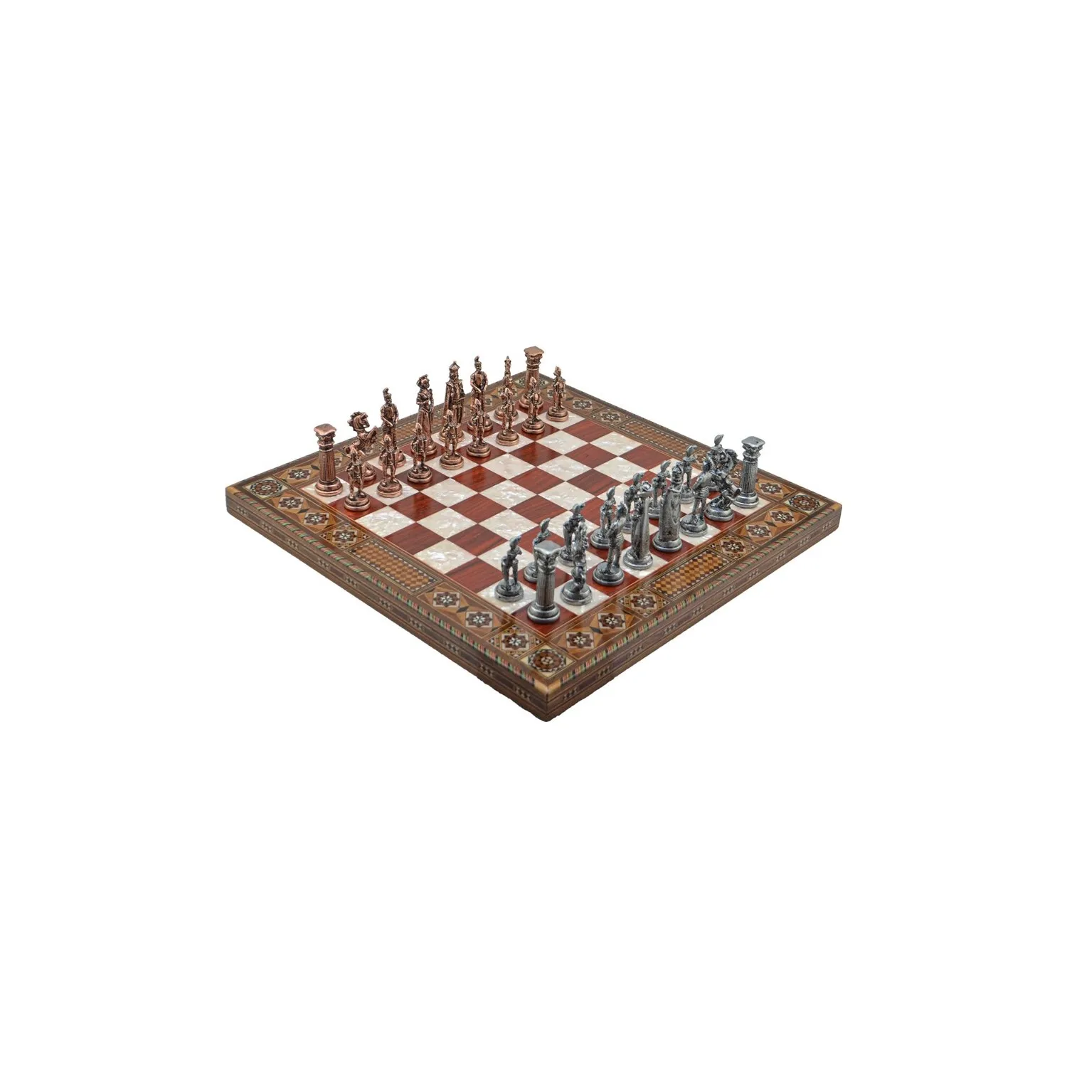 

Подарочный набор металлических шахматных комплектов; Наружный размер, британская АНТИЧНАЯ РОЗА, плоская твердая шахматная доска, украшени...