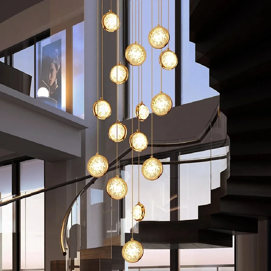 

Современная светодиодная Хрустальная лестница, роскошный комнатный подвесной светильник, оригинальная Золотая люстра для прихожей в гост...