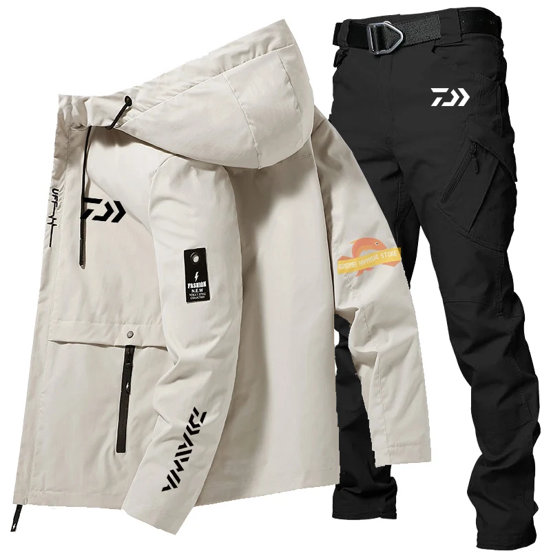 

New Spring Autumn Thin Fishing Suit Outdoor Casual Clothes Fashion Hooded Sports Mountaineering Jacket Waterproof Fishing Pants