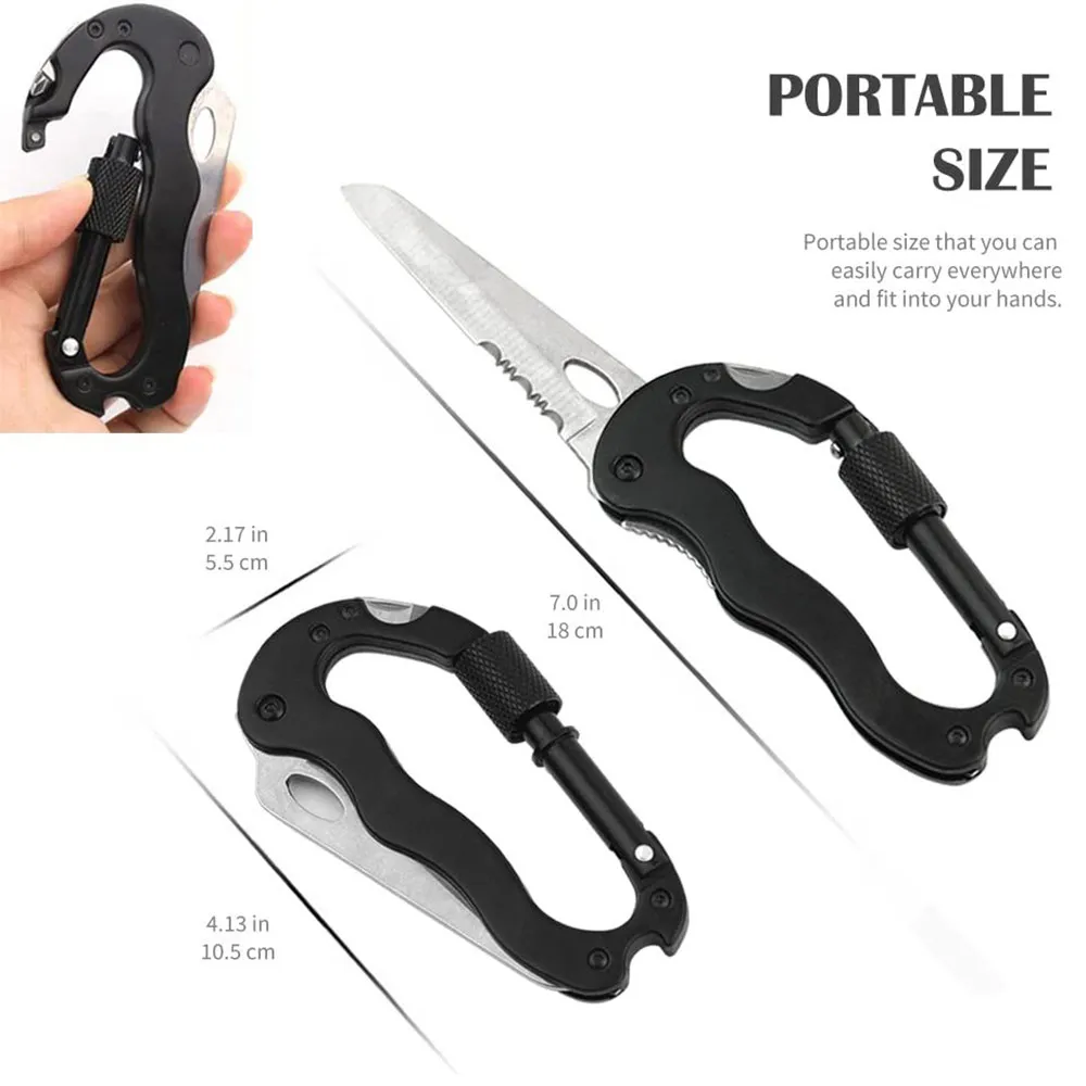 

Stainless Steel Mini Knife Carabiner Folding Pocket Portable Outdoor Pocket Knife EDC Multifunction Military Tactical