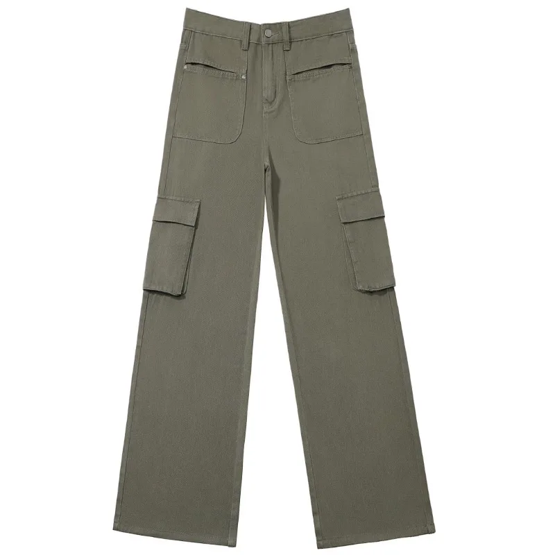 Корейские широкие джинсы-карго на бархатной подкладке с высокой талией толстые