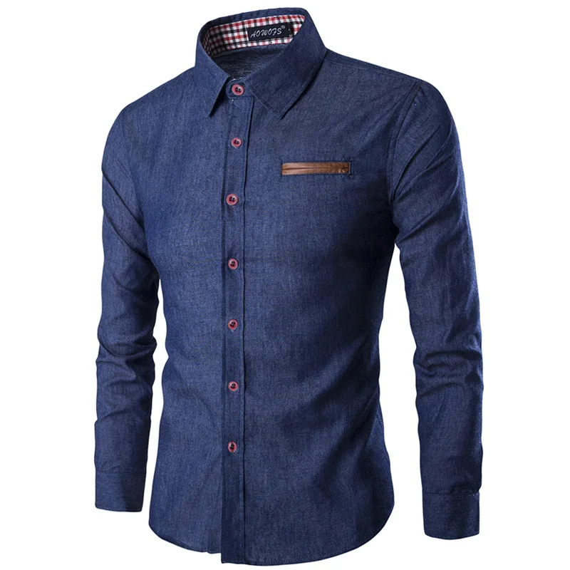 Hot 2022 Fashion Retro Men's Cowboy Long-sleeve Shirt Joker Youth Pointed Collar Camisa Social Masculina Men's Casual Shirt
