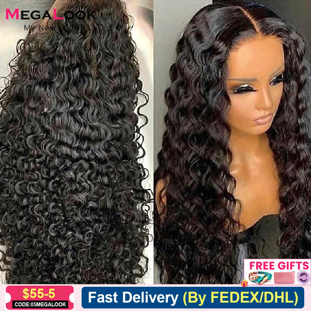 Price Review HD Transparent Lace Frontal Wig 13x4 Lace Front Human Hair Wigs For Women MEGALOOK Remy Brazilian Deep Wave Human Hair Wigs 30 Online Shop