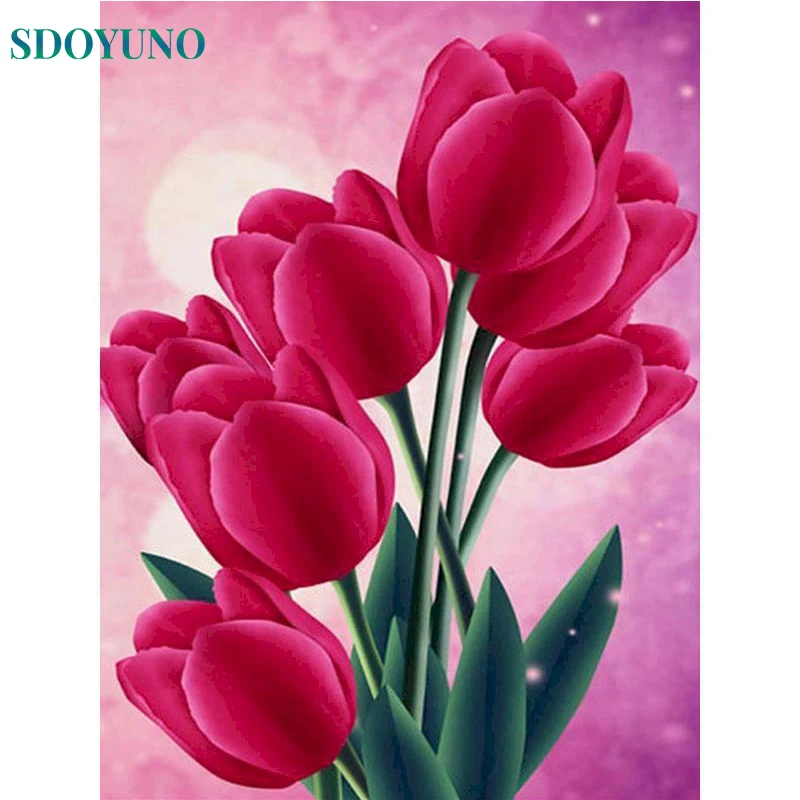 

SDOYUNO Paintings By Numbers Flower DIY Coloring Number Paint Home Decoration On Canvas Painting For Living Room Artwork Gift