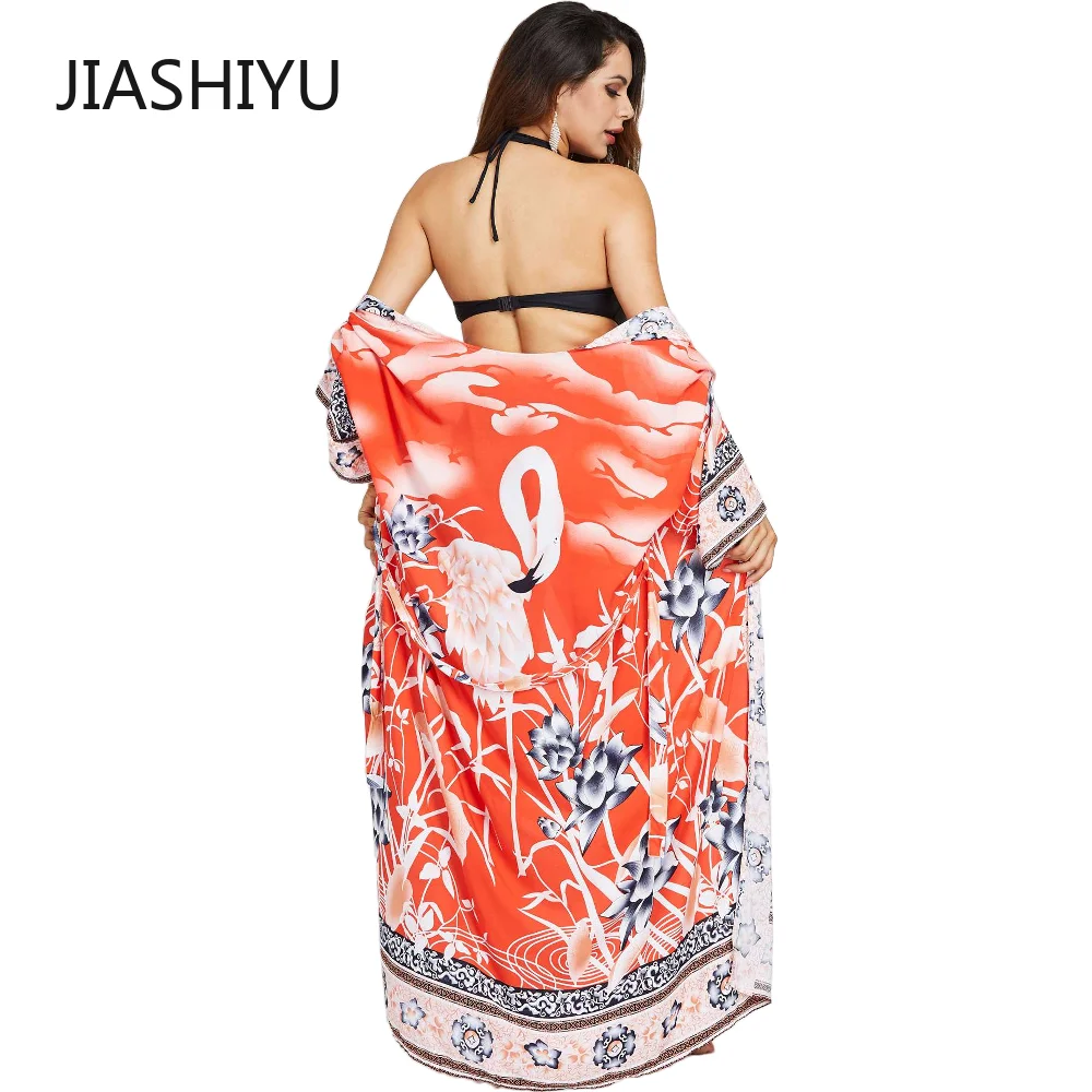 CHILI GIRL Oversize Beach Cover Up Kimono Vintage Print Floral Holiday Bikini Outing Boho Loose Long Cardigan Orange Covers New