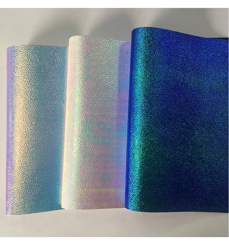 

XHT Litchi Grain Design PU Holographic Metallic Embossed Leather Fabric Sheet for Making Bag/Handbag/Shoe/Decoration