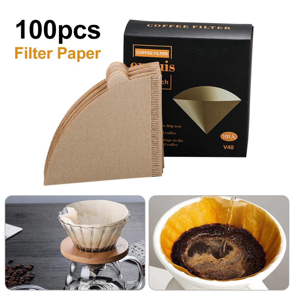 

100PCS Coffee Filter Paper Hand Brewed Coffee Pot Filter Paper Disposable V Shape Paper Cone Dripper Coffee Filters Paper