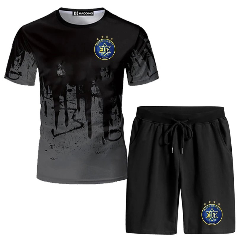 

2022 Summer Maccabi Tel Aviv F.C. Club Sportswear Round Neck Tops and Quickdry Shorts Male Daily Casual Fashion Jogging Suit
