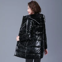 winter jacket women fashion parkas 2021 new glossy cotton padded hooded coat casual female warm loose long snow outwear parkas