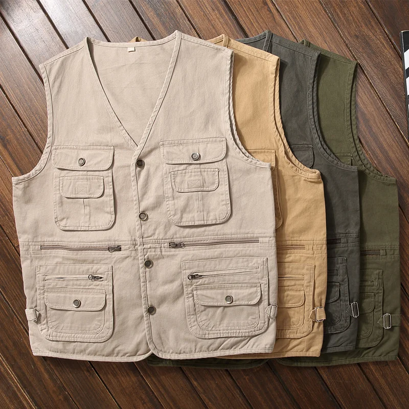 

Men 2023 Cotton Cargo Vest Men's Sleeveless Multi Pocket Cameraman Waistcoat Male Tactical Work Jackets Overcoats L-5XL