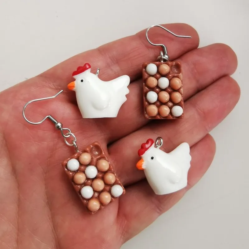 Funny Hen Egg Box Hook Earrings Creative 3D Resin Accessories Handmade Women's Earrings Health Food Charm Farm Girl Gift