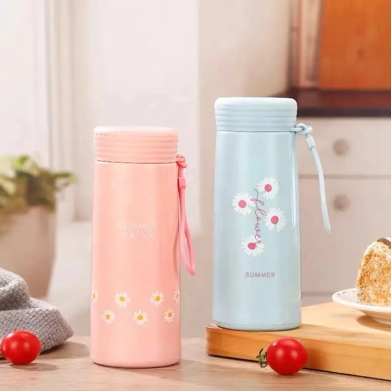

Leakproof Coffee Cup Cute Tumbler Stainless Steel Daisy Water Cup Drinkware Glass Bottle