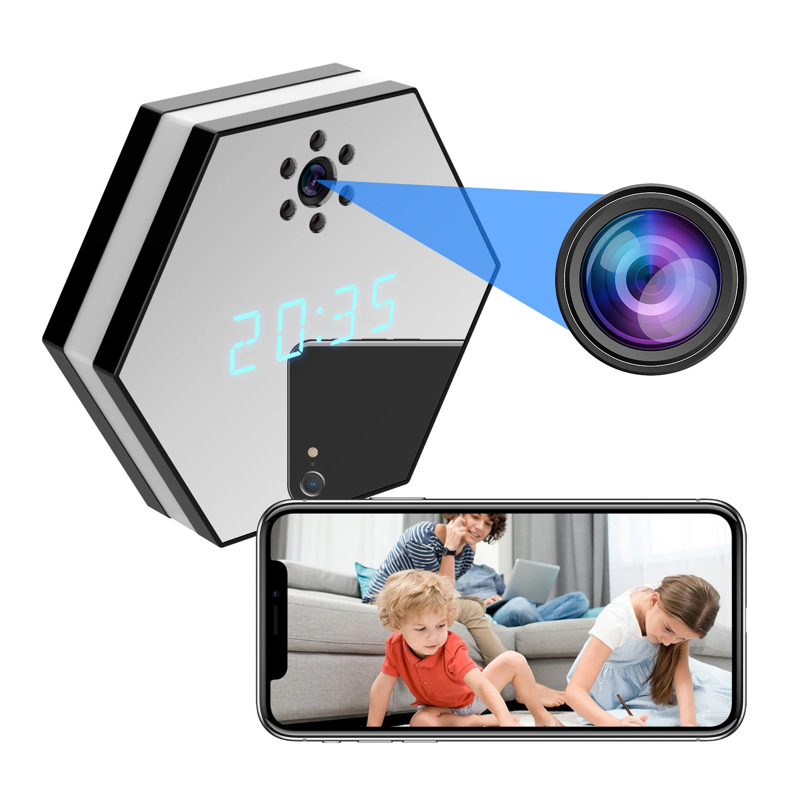 Фото Мини-камера 4K HD с Wi-Fi, электронные часы, функция фотосъемки, двусторонняя аудиосвязь, инфракрасное ночное видение, камера для внутренней безопасности и видеонаблюдения №1