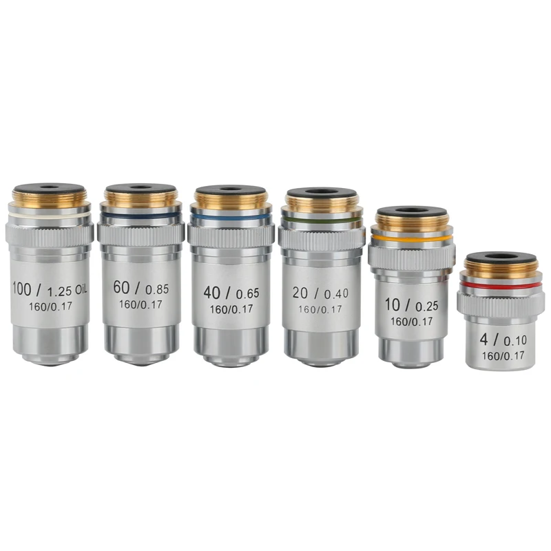 

4X 10X 20X 40X 60X 100X RMS 20.2mm Biological Microscope Objective Lens 195 Series Achromatic Lab Microscope Magnification Shot
