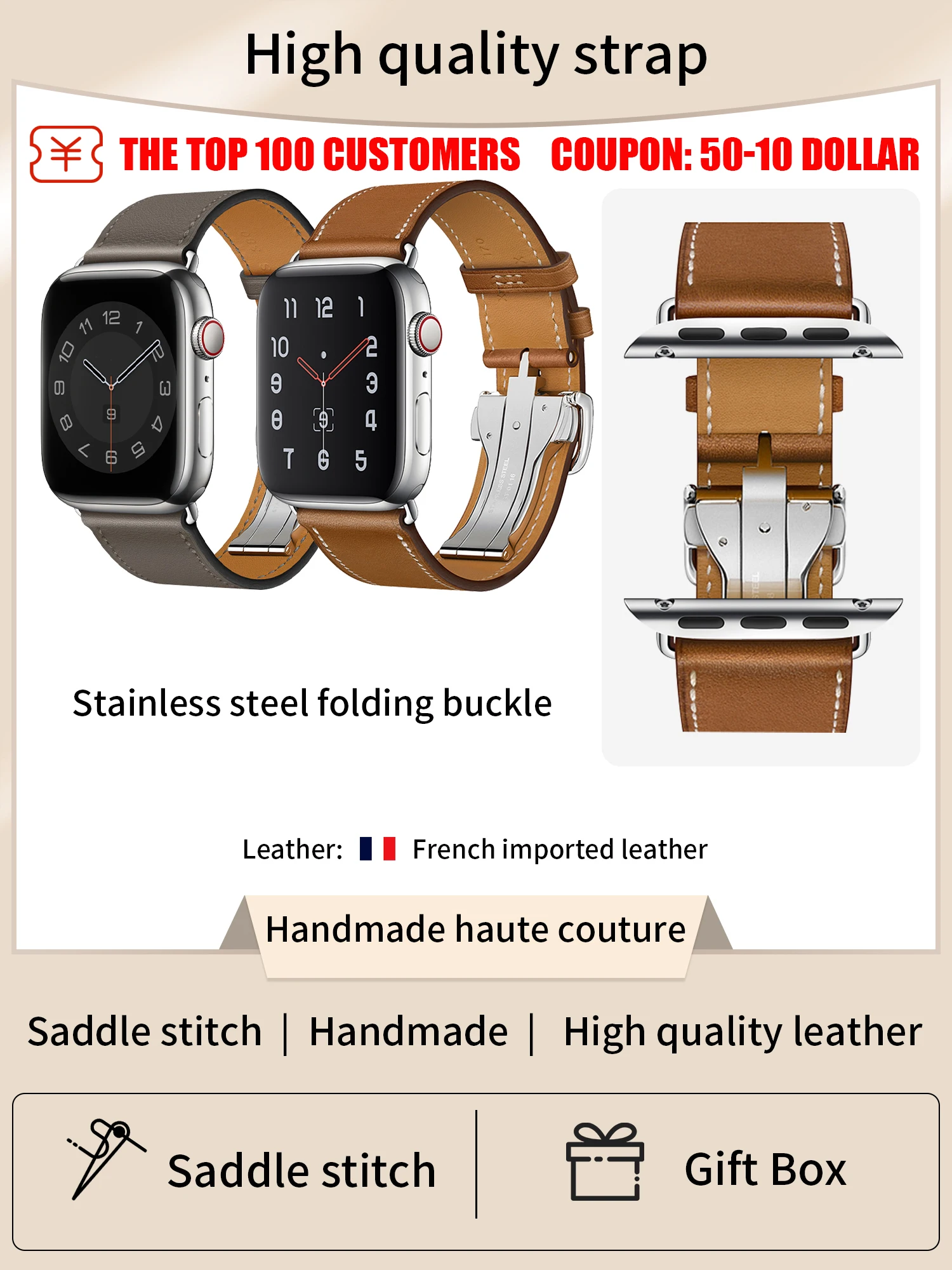 The Genuine Leather Single Tour Buckle Strap For Iwatch Apple Watch Bands 8 Ultra 7 6 Se 5 4 3 42mm 44mm 49mm Correa Bracelet enlarge
