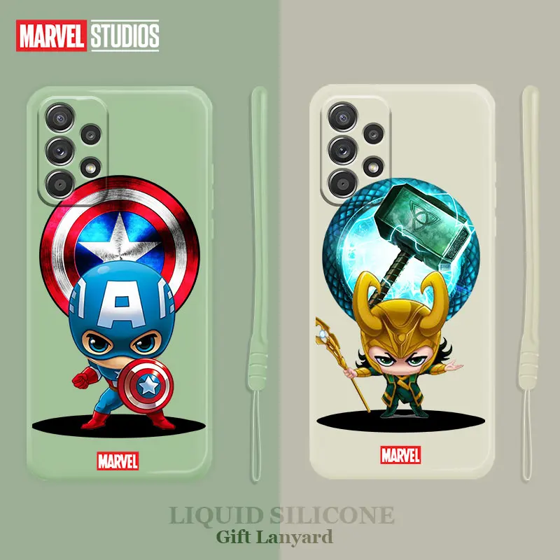 

Shell Marvel Cartoon Thor Captain America Liquid Coque Case for Samsung Galaxy A52 A12 A51 A32 A21s A71 4G 5G Celular Soft