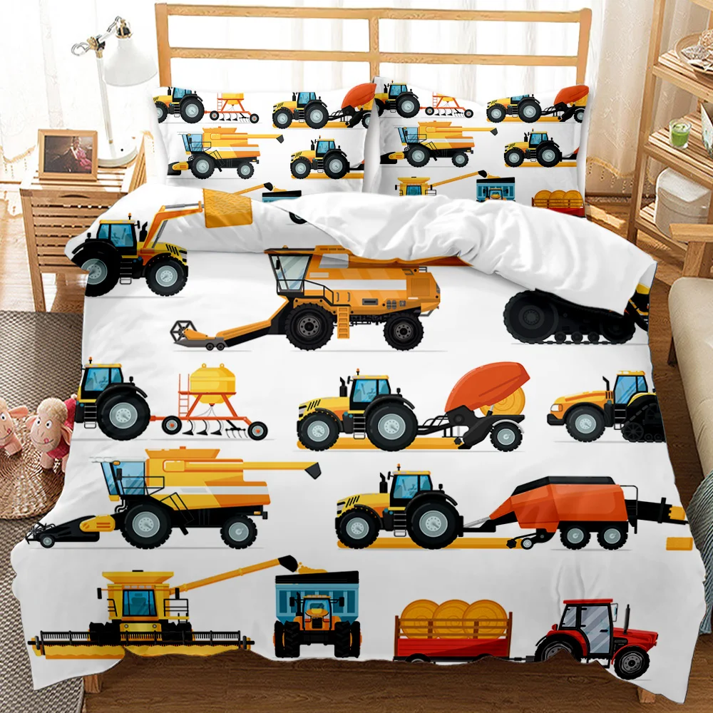

Cartoon Tractor Print Duvet Cover Queen King Size Excavator Car Theme Bedding Set For Teen Kids Bedroom Summer Quilt Cover 2/3Pc
