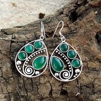 vintage indian tribal green stone dangle hook earrings bohemian embellished hollow drop for women 2022 hippie jewelry