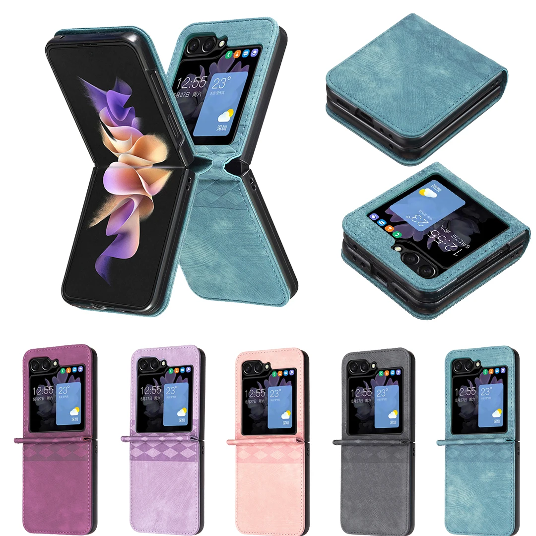 

For Samsung Galaxy Z Flip 5 Case 2023 Matte PU Leather Hard PC Ultra Slim Protection Cover for Galaxy Z Flip 4 3 Flip5 5G Funda
