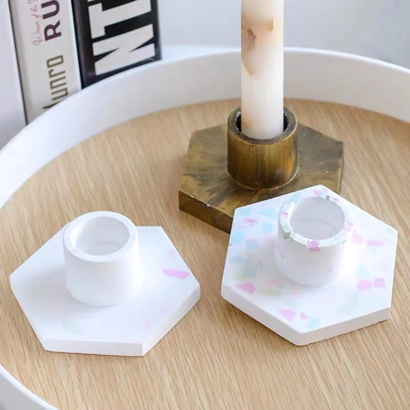 Concrete Mould  Hexagon Design Round Hole Candlestick Cement Silicone Mould  Plaster Clay Mold