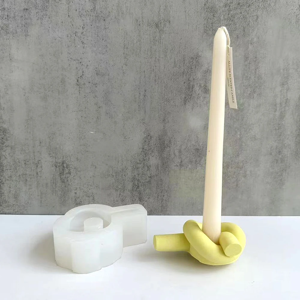 

DIY Plaster Rope Knot Candle Holder Geometry Candlesticks Silicone Molds Handmade Cement Candle Base Making Supplies Home Decor