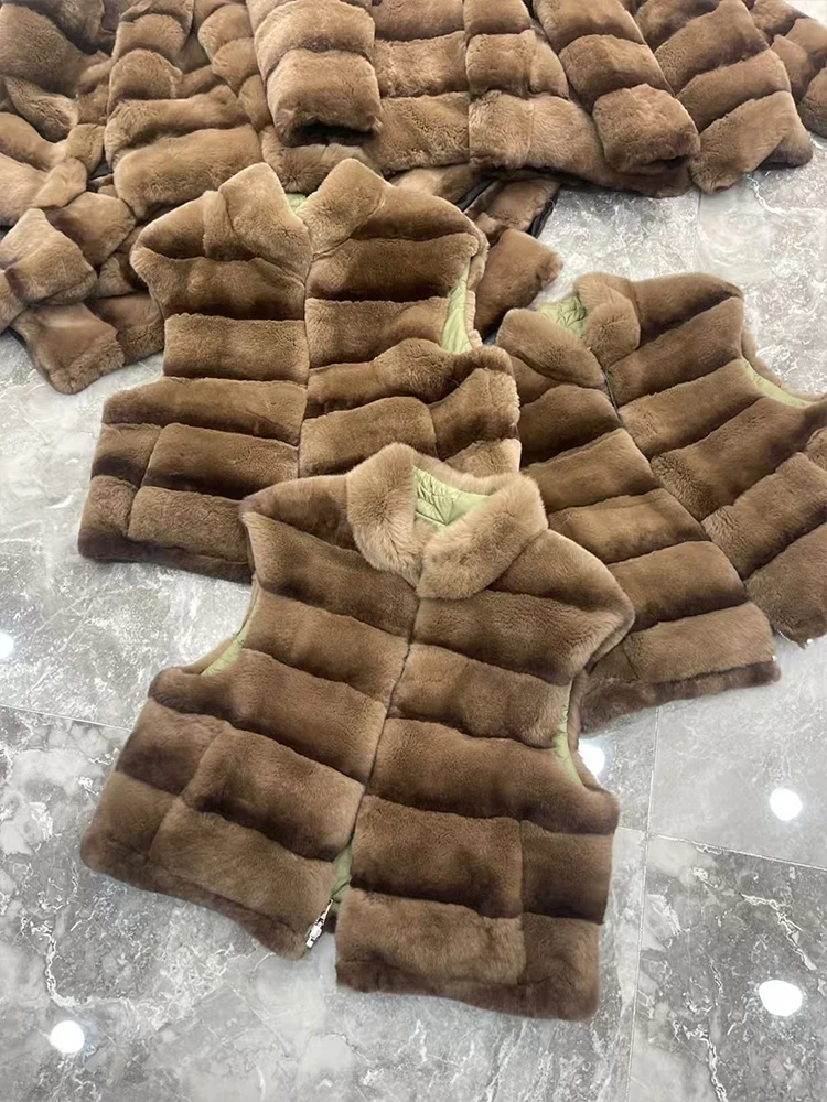 Новое осенне-зимнее теплое женское пальто жилет из натурального кроличьего меха