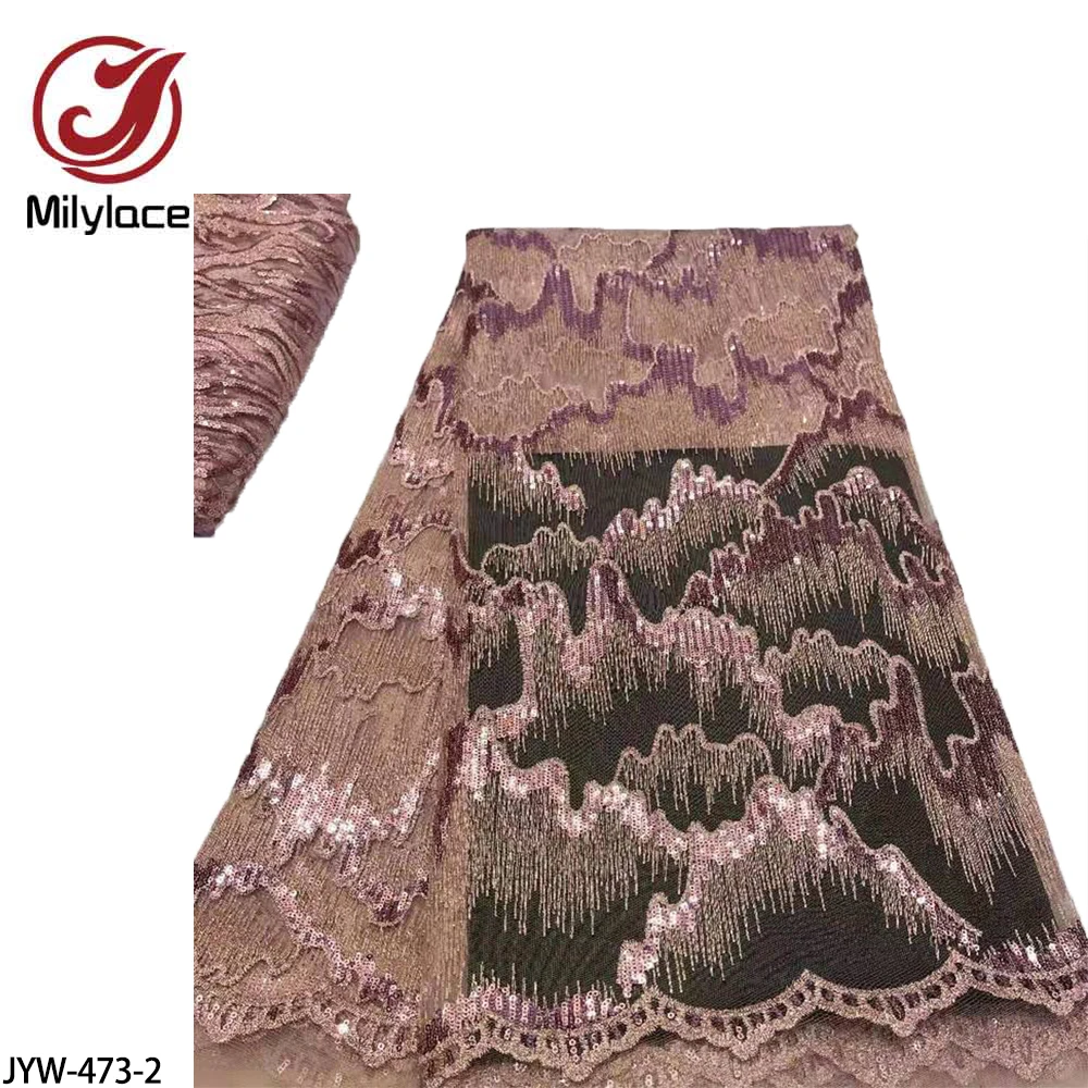 

Milylace 2020 Latest Flower Embroidery Lace Fabric Sequins Beaded African Fabric Lace Laces Fabric Wedding Quality JYW-473
