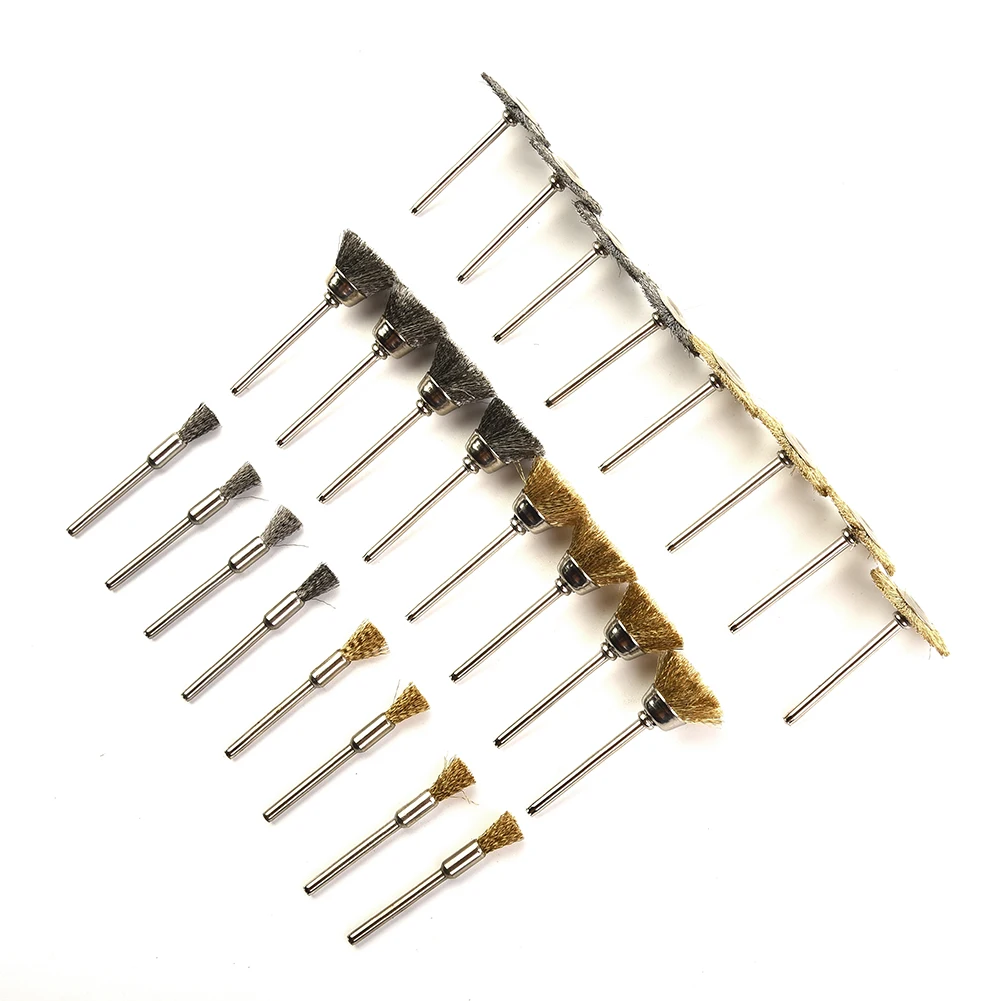 24pcs Wire wheel brush Polishing Grinder Rotary Tools Angle Shank Set Cleaning Grinding Rust Brass Accessories